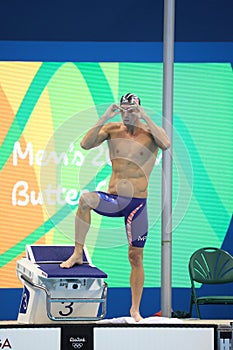 Olympic champion Michael Phelps of United States before swimming the Men's 200m butterfly at Rio 2016 Olympic Games